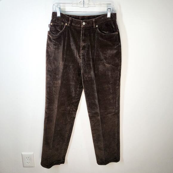 Ralph Lauren Brown Corduroy Straight Leg Pants Size 8 Pleated Retro Cotton Work - Picture 1 of 7